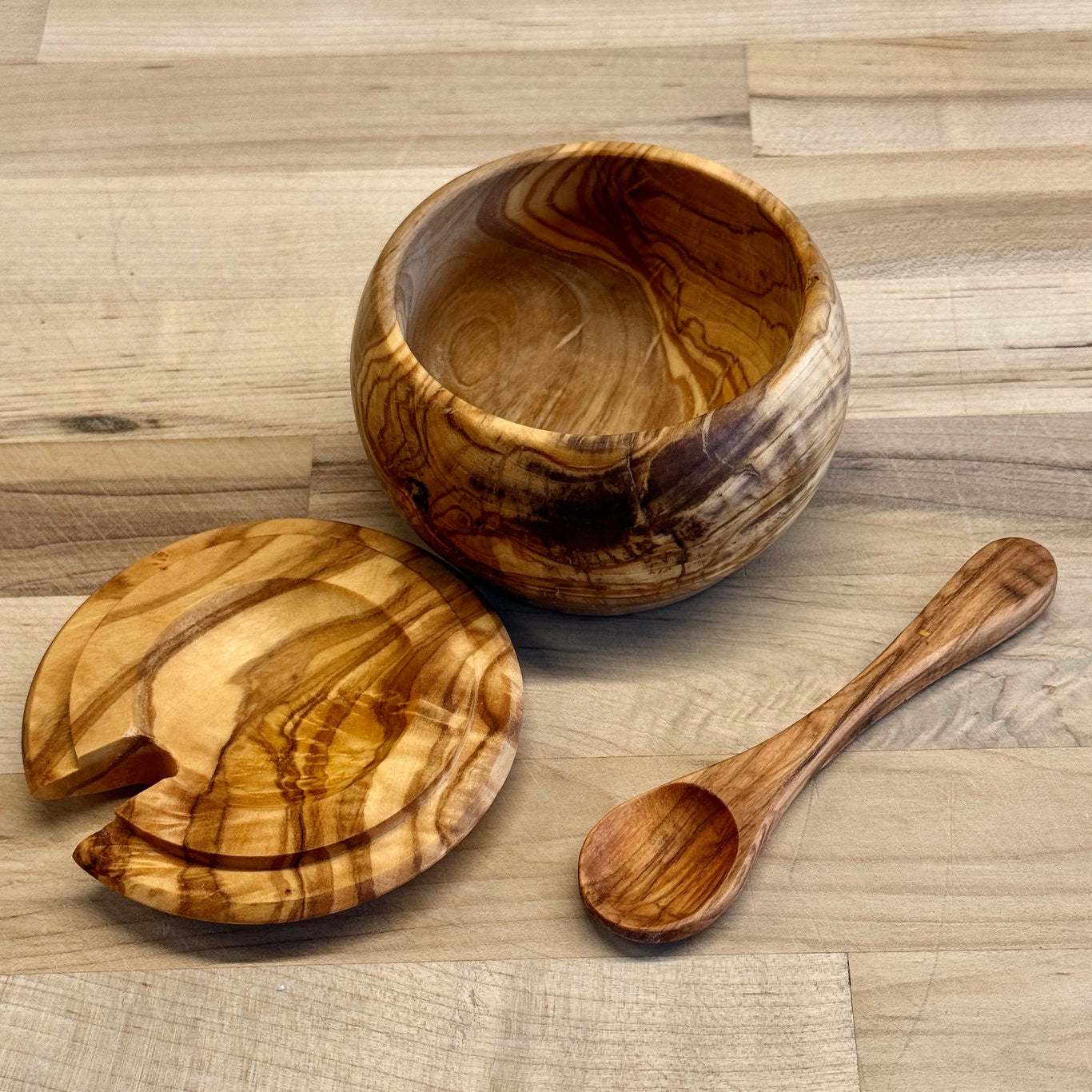 Olive Wood Salt Cellar with Spoon